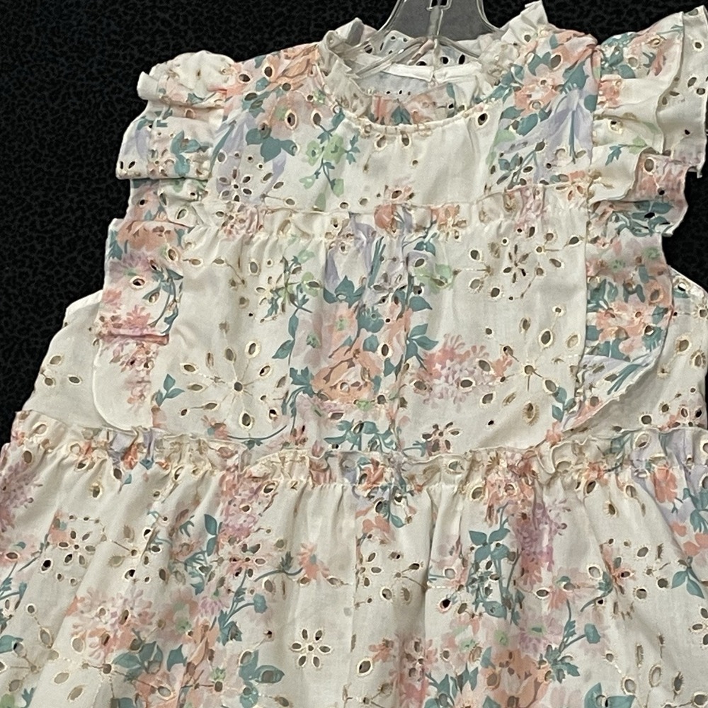 Kim Floral Top Tiered Cottagecore Boho Peasant Medium Ruffles Short Sleeve - Picture 2 of 8